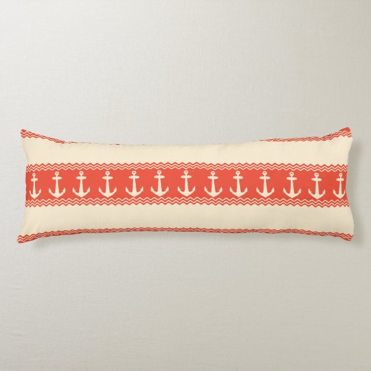 Coral Nautical Anchor Coastal Stripes ボディピロー (正面)
