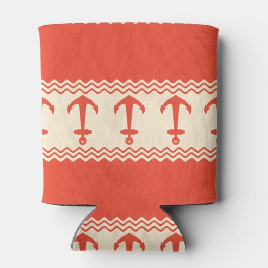 Coral Nautical Anchor Coastal Stripes 缶クーラー (裏面)