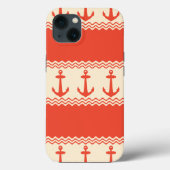 Coral Nautical Anchor Coastal Stripes Case-Mate iPhoneケース (裏面)