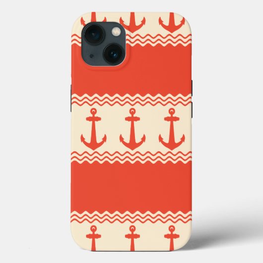 Coral Nautical Anchor Coastal Stripes Case-Mate iPhoneケース (裏面)