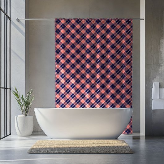 Coral Navy Bath Curtain Gift for Slower Days Ahead シャワーカーテン