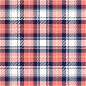 Coral Navy Plaid Curtain Gift for Relaxing Days シャワーカーテン