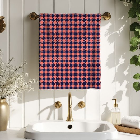 Coral Navy Plaid Towel Birthday Gift with Style バスタオルセット