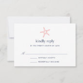 Coral & Navy Starfish RSVPカード (正面)