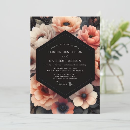 Coral Nocturne Bloom Wedding 招待状 (スタンド正面)