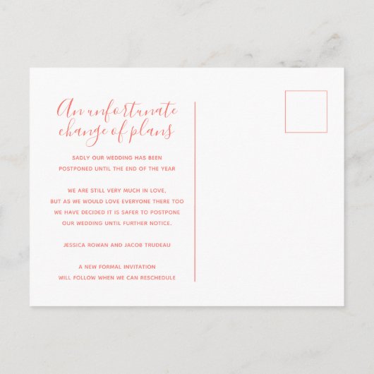 coral orangeのキャンセルを計画結婚するように更新 案内ポストカード (裏面)