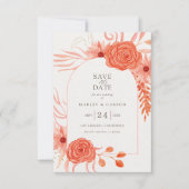 Coral Orange Floral Elegant Wedding セーブザデート (正面)