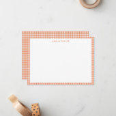 Coral Orange Gingham Plaid Personalized Stationery ノートカード (正面/裏面インサイチュ)