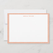 Coral Orange Gingham Plaid Personalized Stationery ノートカード (正面)