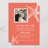 Coral Orange Photo Wedding Reception Only Invites 招待状 (正面/裏面)