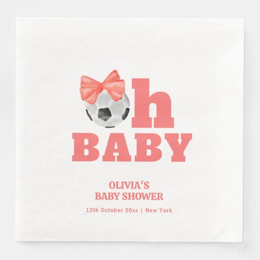Coral Peach Oh Baby Bow Soccer Sport Baby Shower (正面)