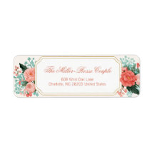Coral Peach Rose Scalloped Gold Return Address