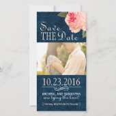 Coral PeonieとNavy日付写真カードを保存 セーブザデート (正面)