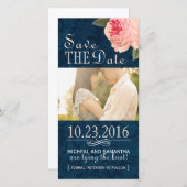 Coral PeonieとNavy日付写真カードを保存 セーブザデート (正面/裏面)