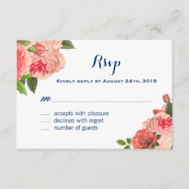 Coral Peonie on Navy RSVPカード