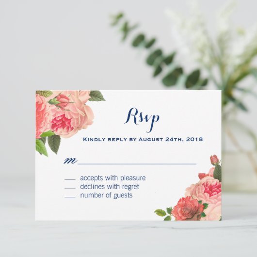 Coral Peonie on Navy RSVPカード (スタンド正面)