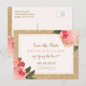 Coral Peonies日付はがきを保存 案内ポストカード (正面/裏面)