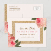 Coral Peonies日付はがきを保存 案内ポストカード (正面/裏面)