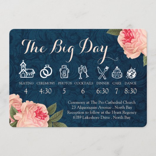 Coral Peonies and Navy Wedding Timeline プログラム (正面)