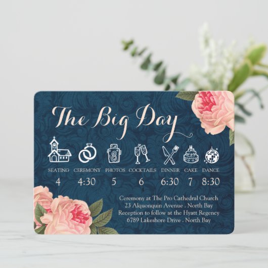 Coral Peonies and Navy Wedding Timeline プログラム (スタンド正面)