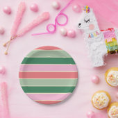Coral, Pink and Green Stripes ペーパープレート (パーティー)
