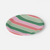Coral, Pink and Green Stripes ペーパープレート (アングル)