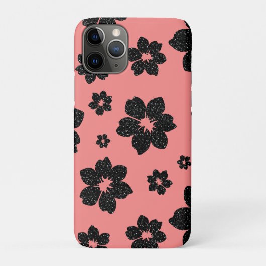 Coral Pink Floral Black sparkle Glitter Flower Case-Mate iPhoneケース (裏)
