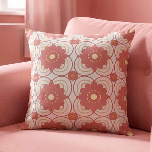 Coral Pink Flowers On Cream クッション
