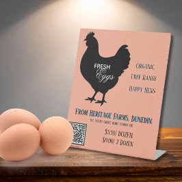 Coral Pink Fresh Eggs Farmer's Market Sign QR Code 台座サイン