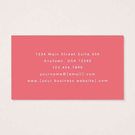 Coral Pink Gold Leaves Monogram Business Cards (裏面)