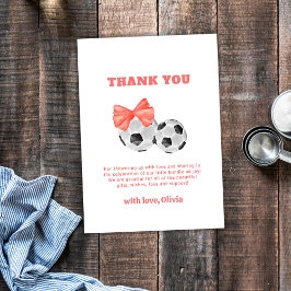 Coral Pink Oh Baby Bow Soccer Sport Baby Shower サンキューカード