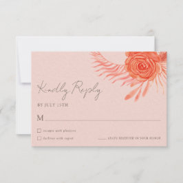 Coral Pink Orange Blush Floral Wedding RSVP Card