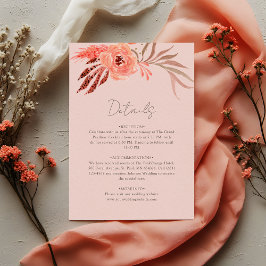 Coral Pink Orange Floral Wedding Details エンクロージャーカード