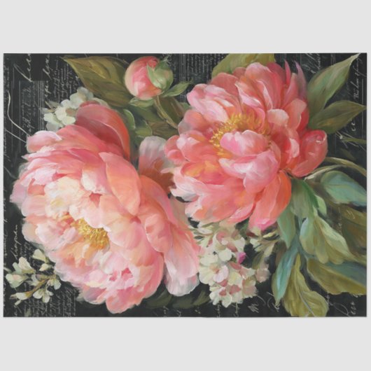 Coral Pink Peony Flower Decoupage 薄葉紙 (正面)