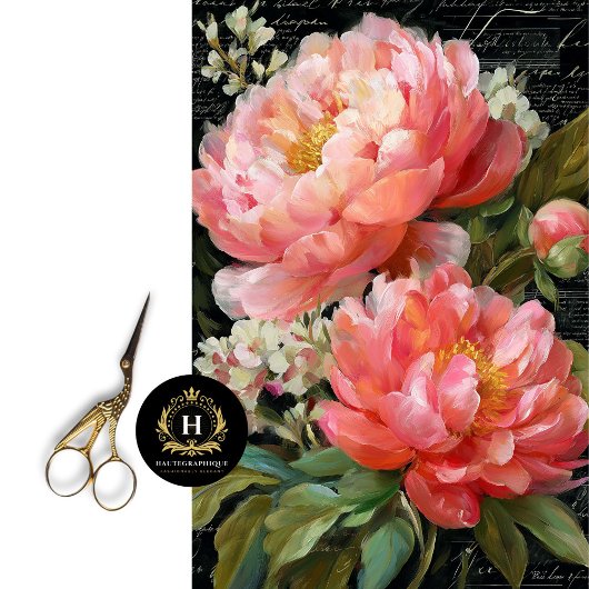 Coral Pink Peony Flower Decoupage 薄葉紙