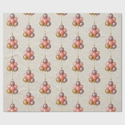 Coral Pink Rose Gold Balloon Pattern ラッピングペーパー (フラット)