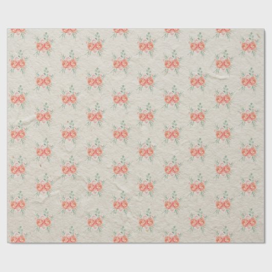 Coral Pink Rose Gold Floral Pattern ラッピングペーパー (フラット)