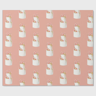 Coral Pink Watercolor Floral Cake Pattern ラッピングペーパー