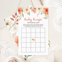 Coral Pink Wildflower Baby Bingo Baby Shower Game