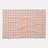 Coral Plaid Dish Towel Custom Name Chic Accent キッチンタオル (横)