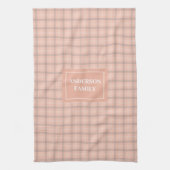 Coral Plaid Dish Towel Custom Name Chic Accent キッチンタオル (縦)