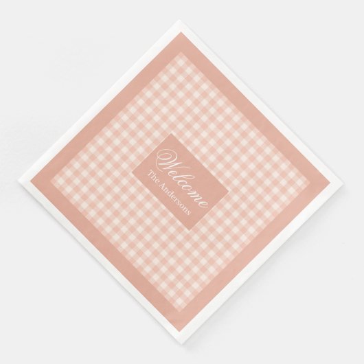 Coral Plaid Napkins Personalized Elegant Accent (コーナー)