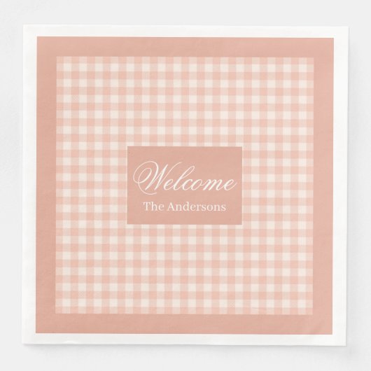 Coral Plaid Napkins Personalized Elegant Accent (正面)