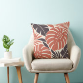Coral Plum Tropical Leaf Silhouette クッション (椅子)