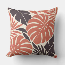 Coral Plum Tropical Leaf Silhouette