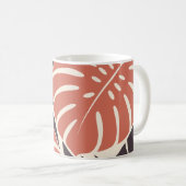 Coral Plum Tropical Leaf Silhouette コーヒーマグカップ (正面右)