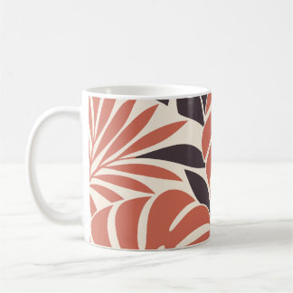 Coral Plum Tropical Leaf Silhouette コーヒーマグカップ