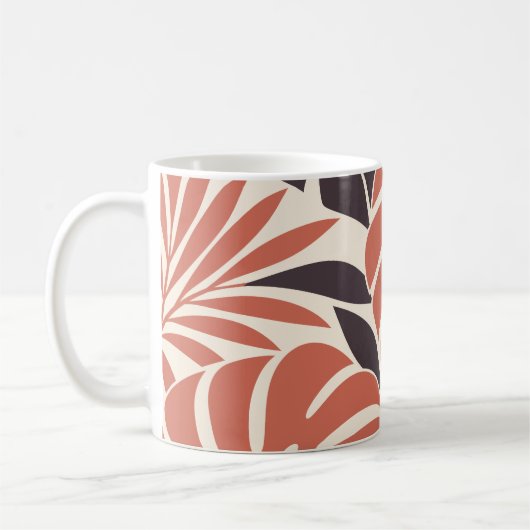 Coral Plum Tropical Leaf Silhouette コーヒーマグカップ (左)