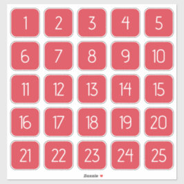 Coral Red Customizable Square Number Stickers  シール
