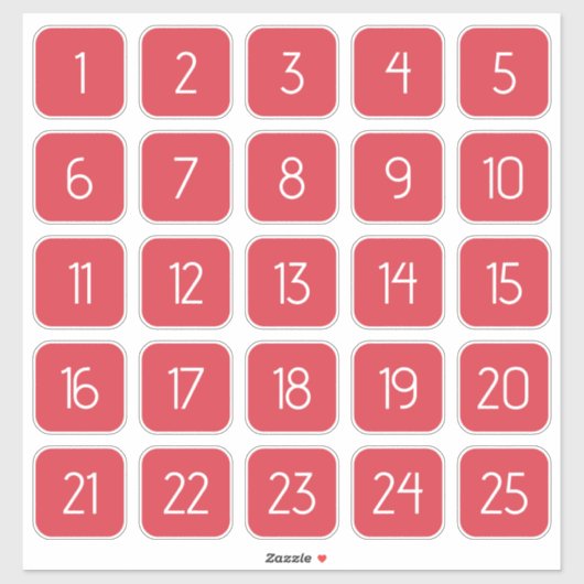 Coral Red Customizable Square Number Stickers  シール (シート)